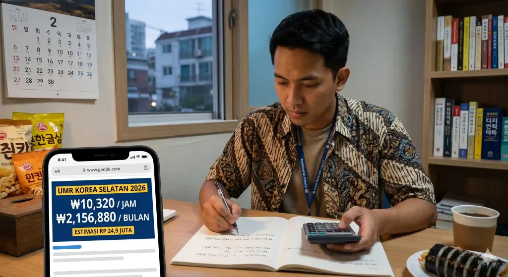 ilustrasi pekerja indonesia menghitung gaji umr korea selatan 2026